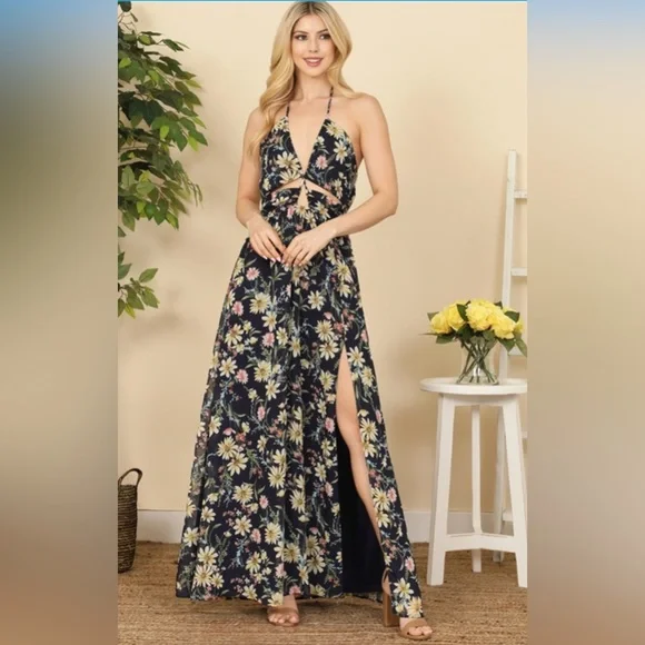 LOVESOME • floral side slit dress - Picture 1 of 2